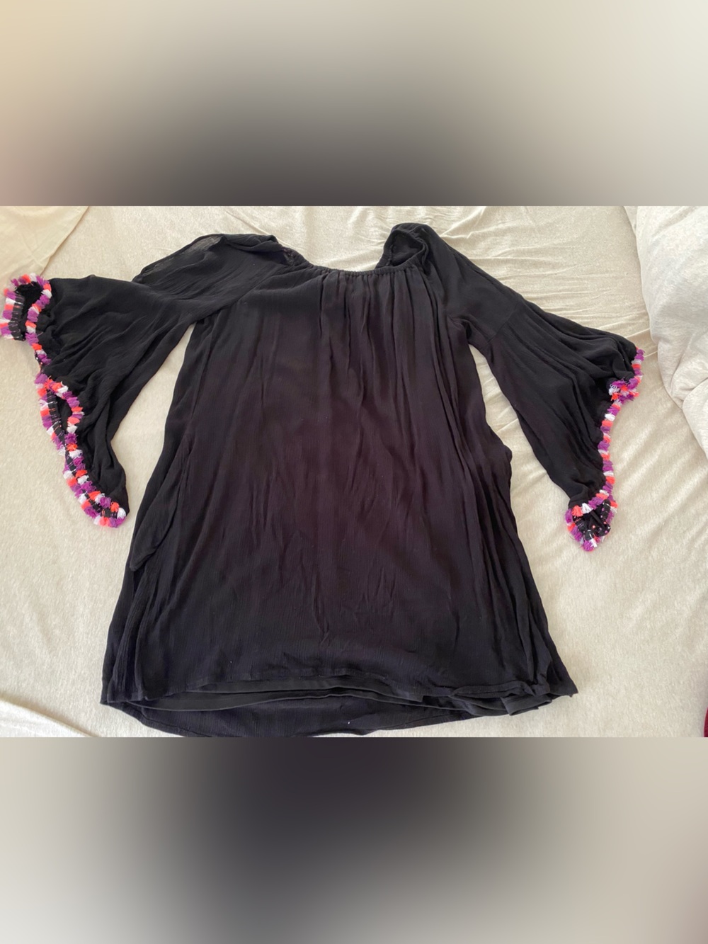Cato Black Mini Dress with Pink & Purple Pom Trim